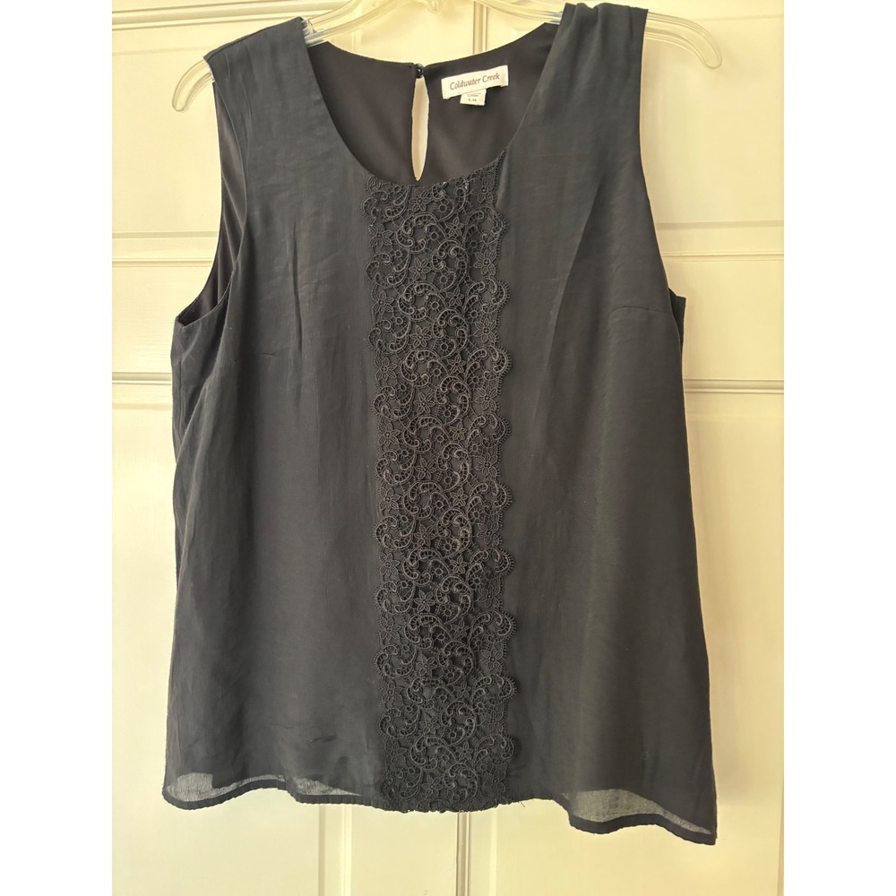 Coldwater Creek Black Sleeveless‎ Lace Trim Top Women's Size Large